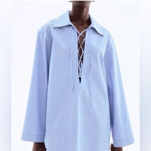 H&M Light Blue Striped Casual Shift Dress
